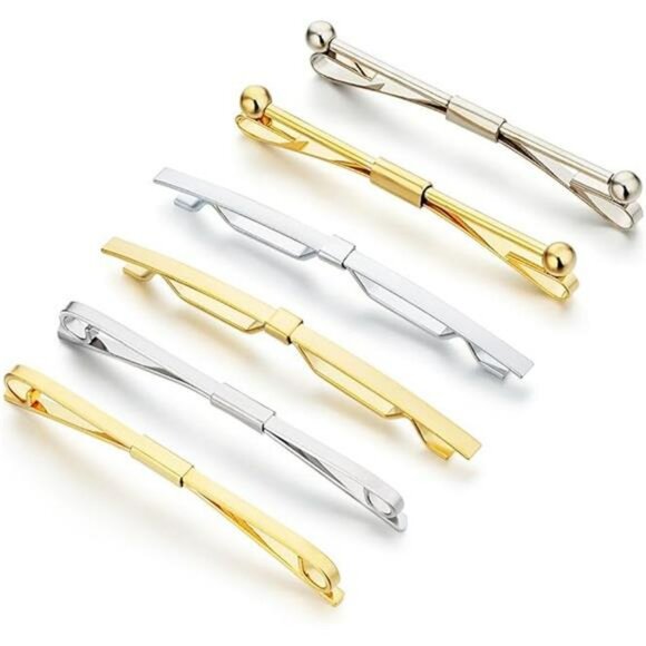 Mens Tie Collar Bar Pin Set Gold Silver Tone Shirt Clip Formal Accessory - Picture 7 of 7